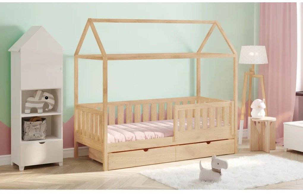 Detská domčeková posteľ Nemos II so zásuvkami - 80x180 cm - borovica