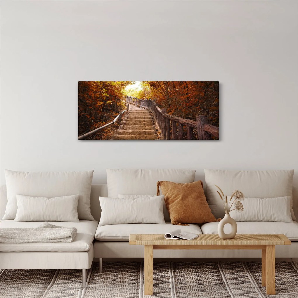 Obraz - Schody v prírode na jeseň (120x50 cm)
