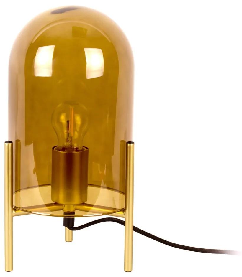 Horčicovožltá sklenená stolová lampa Leitmotiv Bell, výška 30 cm