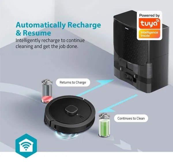 Nedis WIFIVCL002CBK - Inteligentný robotický vysávač s mopom Wi-Fi Tuya čierna + DO