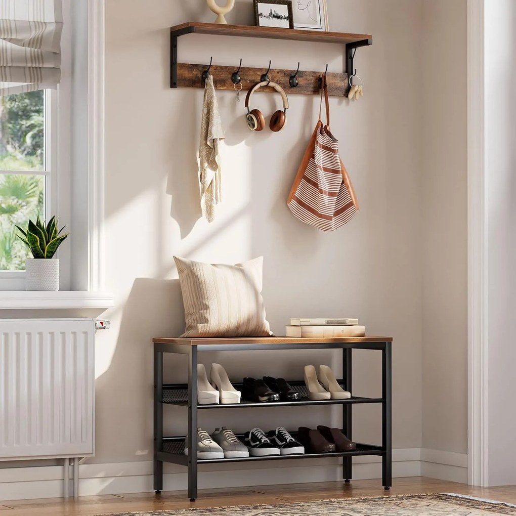 Nástenný predsieňový vešiak Vasagle Selvia čierny/hnedý