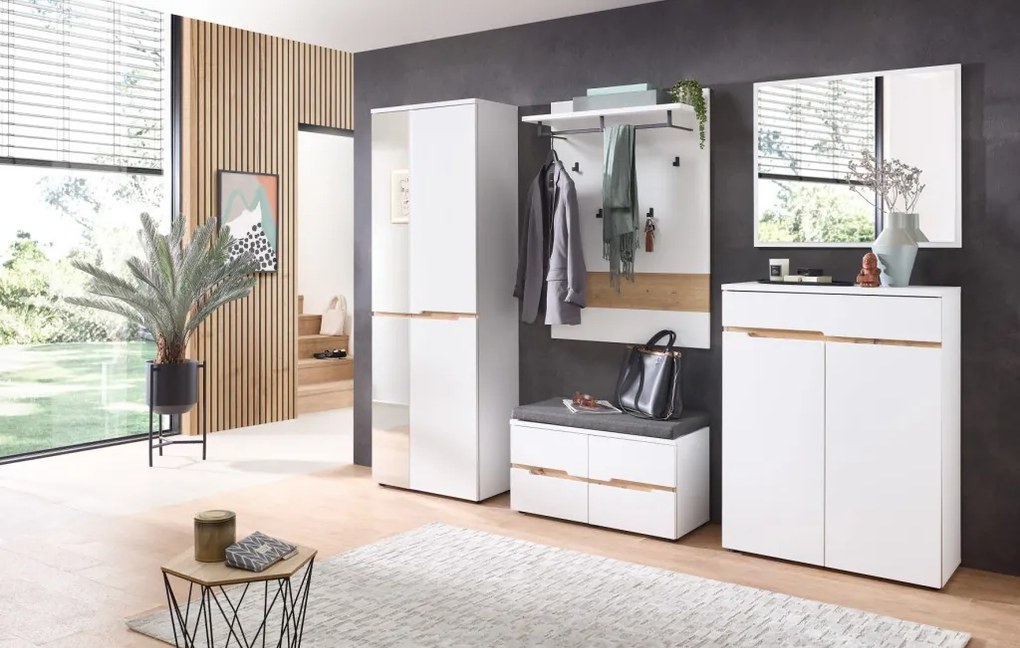 Predsieňová šatníková skriňa so zrkadlom emphis, 65 cm, biela/dub artisan