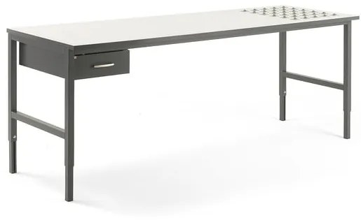 Dielenský stôl Cargo s valčekmi, 2400x750 mm, 1 zásuvka