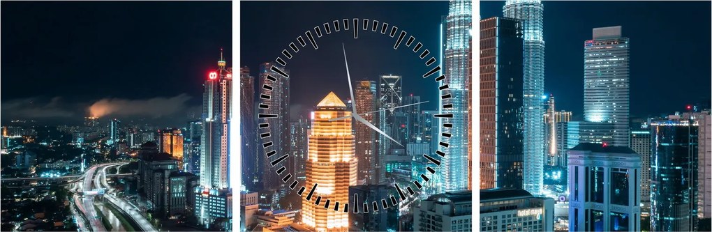 Obraz - Noc v Kuala Lumpur (s hodinami) (90x30 cm)