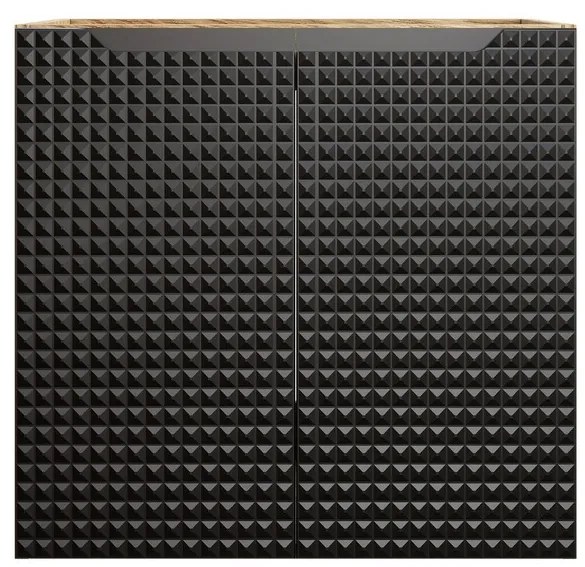 Závěsná skříňka Luxor Black Smile II s deskou a umyvadlem 60 cm černá/dub olejovaný