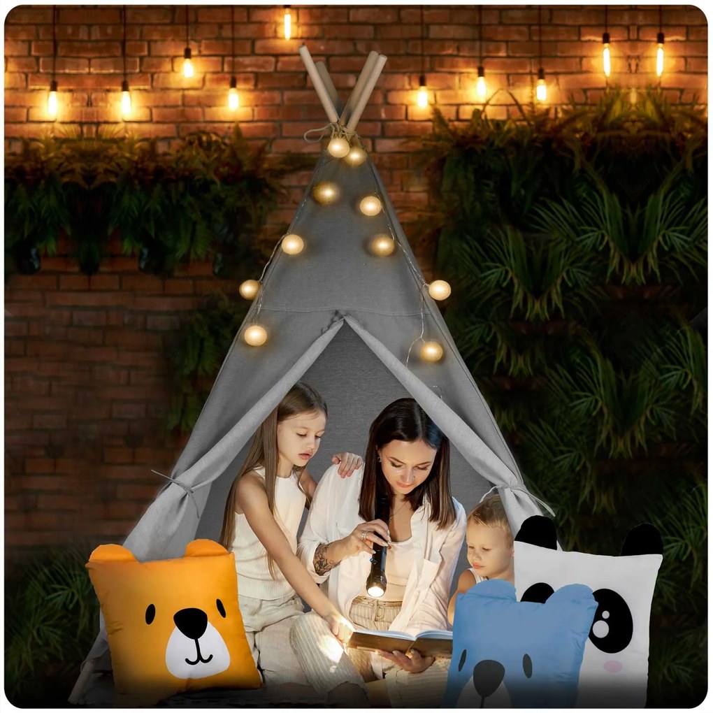 Detský stan Tepee so svetlom Nukido - sivý