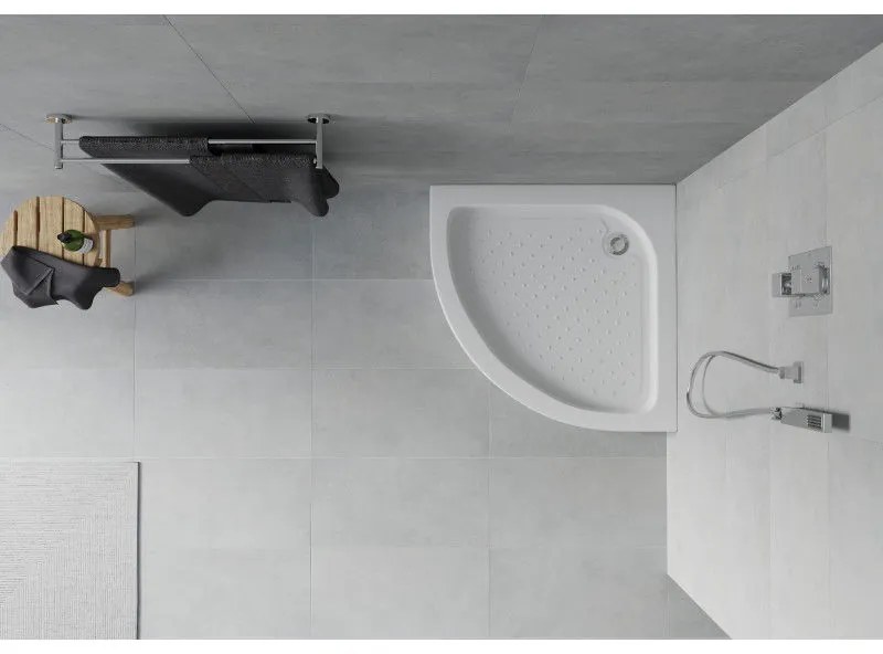 Mexen Rio, štvrťkruhová sprchová vanička 80x80x14 cm + chrómový sifón, biela, 47108080