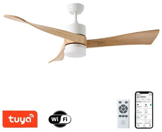 ZEVENTI - LED stropný ventilátor NATURITO LED/18W/230V Wi-Fi Tuya biela/dub + diaľkové ovládanie