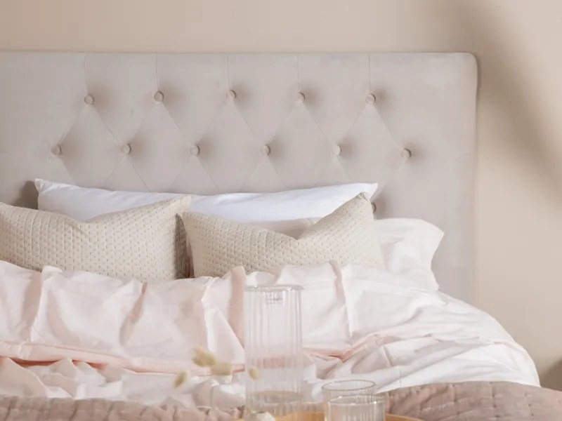 Vansbro 120 polohovateľná boxspring posteľ béžový zamat čelo Furuvik