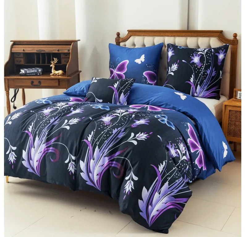 Obliečky z mikrovlákna VIOLET BUTTERFLY tmavo modré Rozmer obliečky: 70 x 90 cm | 140 x 200 cm
