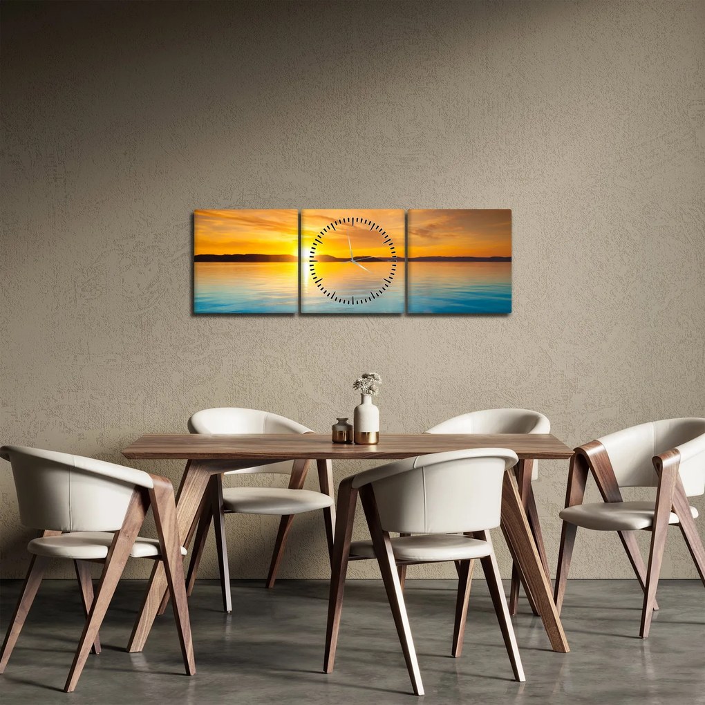 Obraz východu slnka (s hodinami) (90x30 cm)