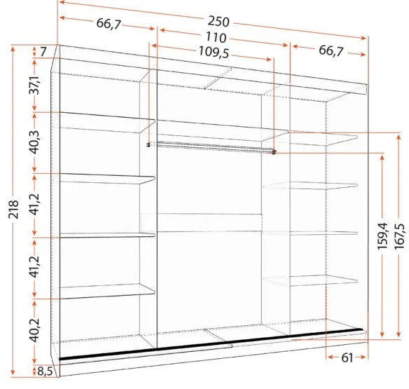 Šatníková skriňa ALBA II 250 cm dub sonoma/biela