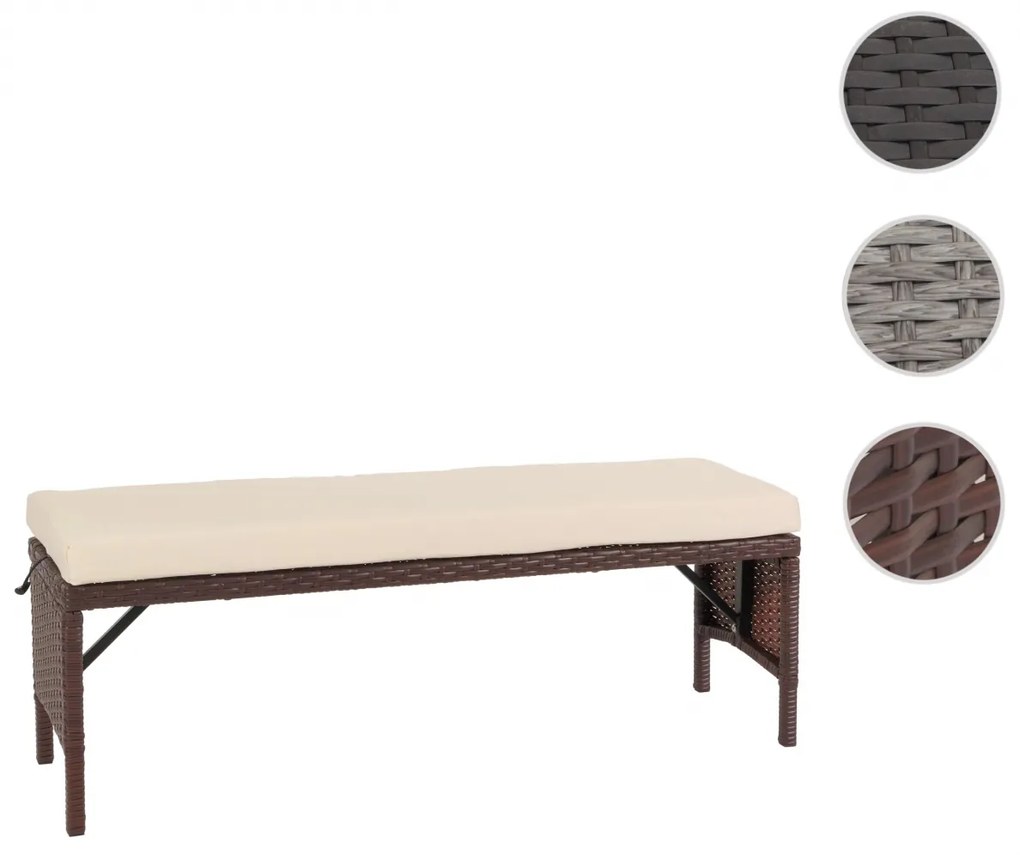 Záhradná lavica HWC-G16, polyratan - hnedá, krémový vankúš