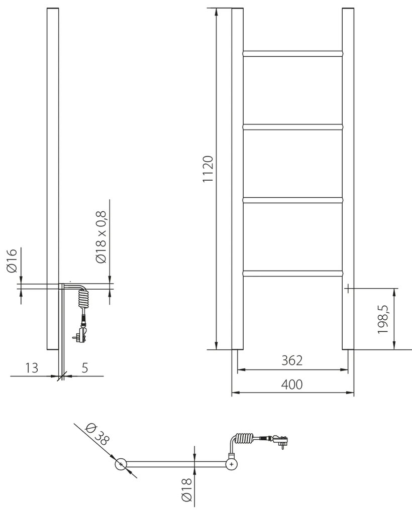Sapho Sapho, KARBO Elektrický sušiak uterákov, okrúhly, 400x1120 mm, 87 W, čierna, KB904