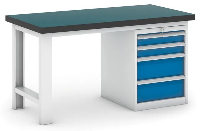 Pracovný stôl do dielne GB so zásuvkovým boxom na náradie, 4 zásuvky, 1500 mm