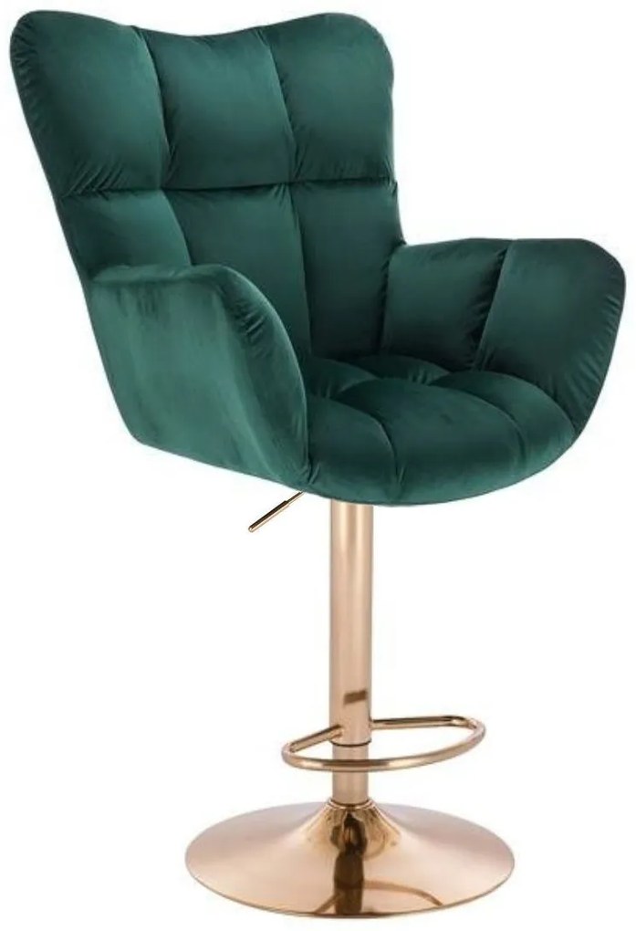 LuxuryForm DESIGN Barové kreslo AURORA VELUR na zlatom tanieri - zelené