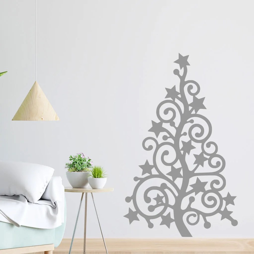 Veselá Stena Samolepka Vianočný strom hviezda Farba: růžová, Veľkosť: 40 x 25 cm