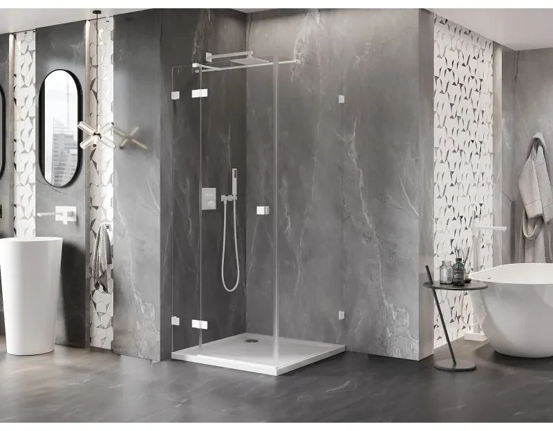 Mexen Lunar T, sklápací sprchový kút ľavý 120 x 120 cm, 8mm číre sklo, biely profil, 834T-120-120-20-00-L