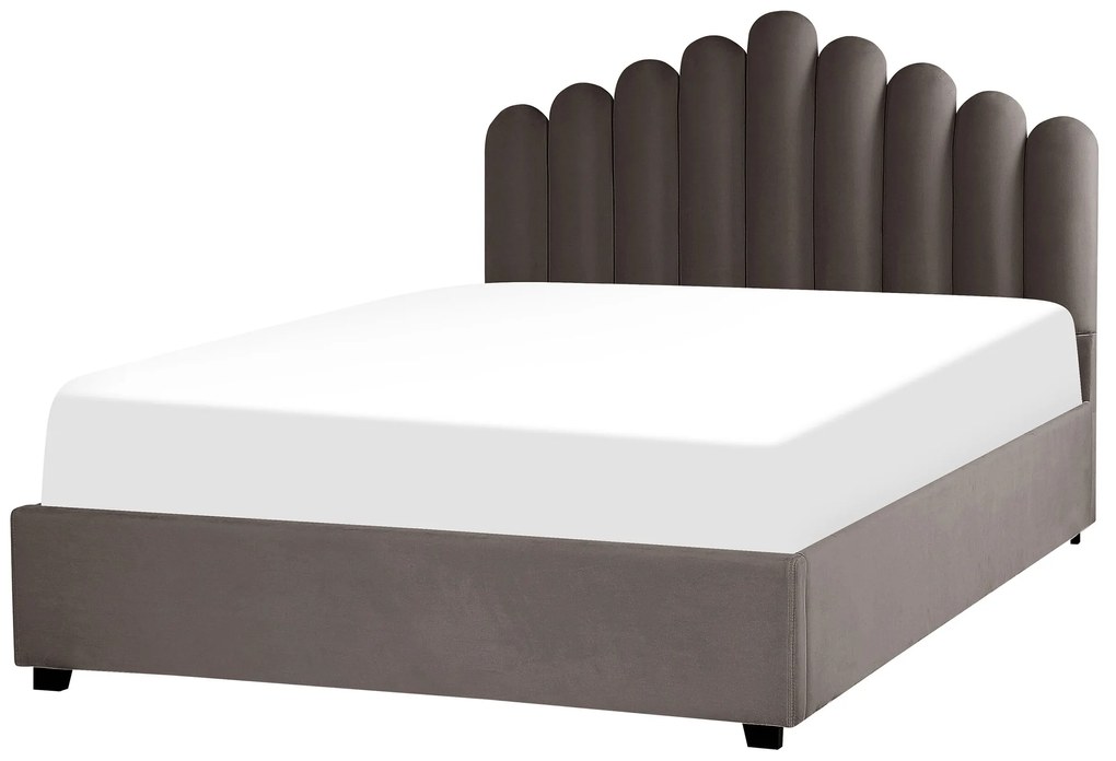 Zamatová posteľ s úložným priestorom 140 x 200 cm sivobéžová VINCENNES Beliani