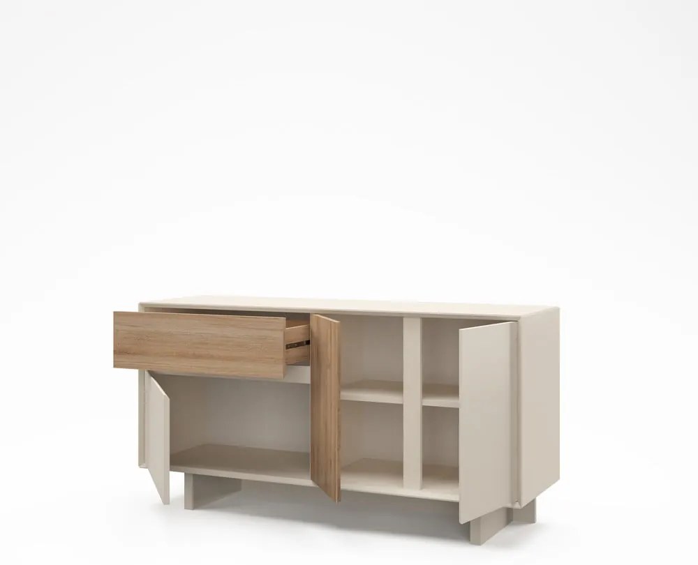 Komoda v béžovej a prírodnej farbe v dekore duba 146x76x45 cm Carpi – Marckeric