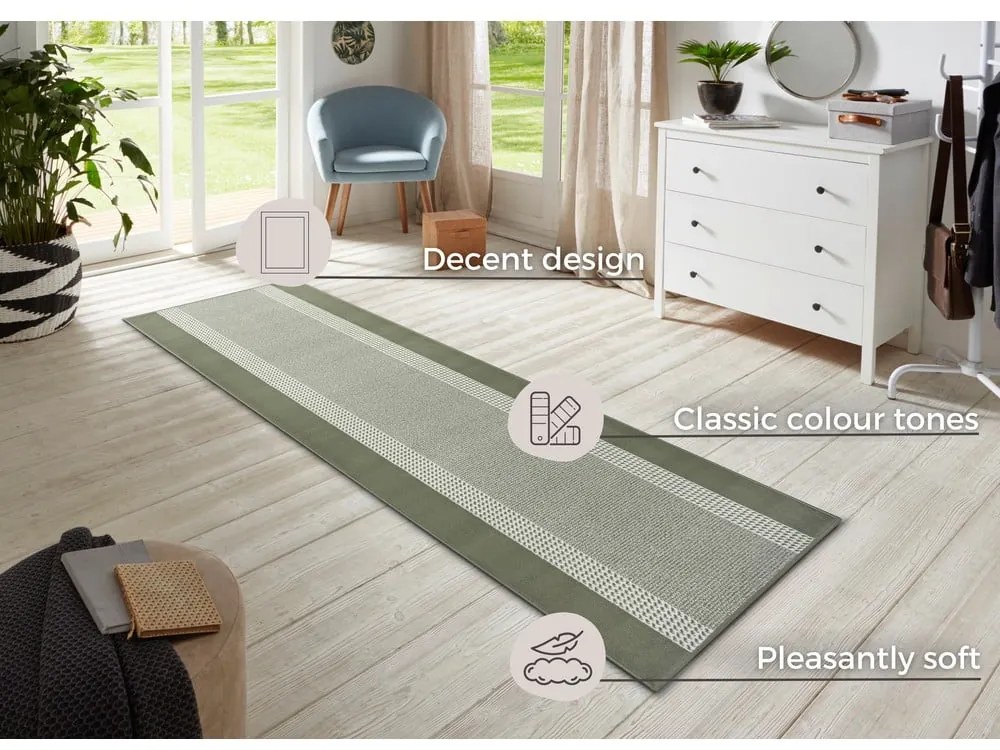 Zelený koberec behúň 250x80 cm Band - Hanse Home