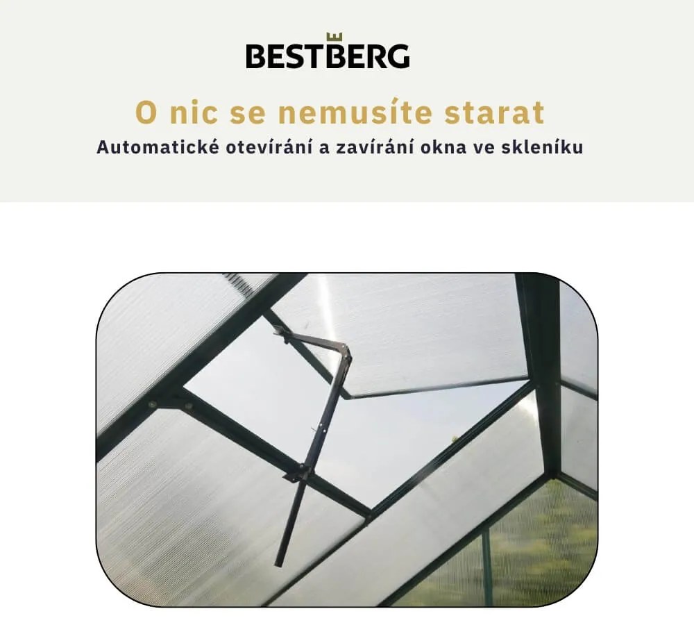 Automatický otvárač okien skleníka BestBerg SO-1 / hliník / oceľ / čierna