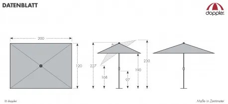 Doppler ACTIVE 200 x 120 cm - slnečník so stredovou nohou - 2. akosť (S289)