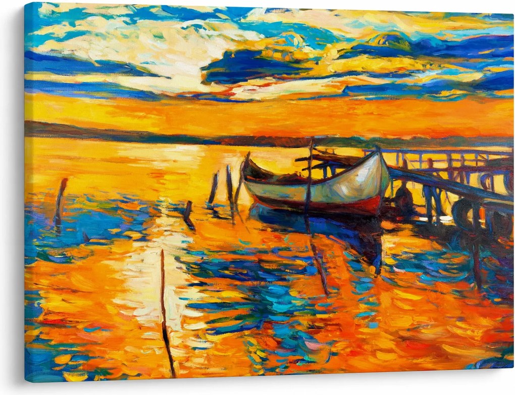 Obraz - Loďka pri západe slnka (70x50 cm)