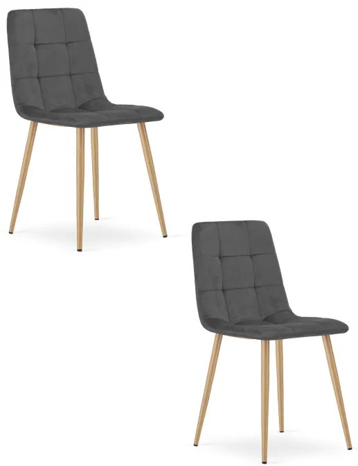 Set dvoch jedálenských stoličiek KARA zamatové, tmavosivé / hnedé nohy (2 ks)