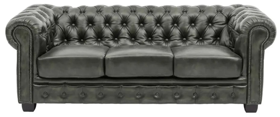 furniture-nabytek.cz - Masívna trojmístna pohovka Chesterfield z pravej kože, zelená – 200×90×72 cm