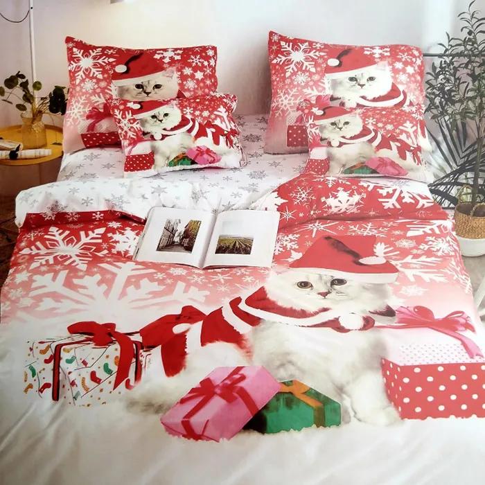 HOD Vianočné posteľné obliečky CHRISTMAS CAT 3 set 140x200cm