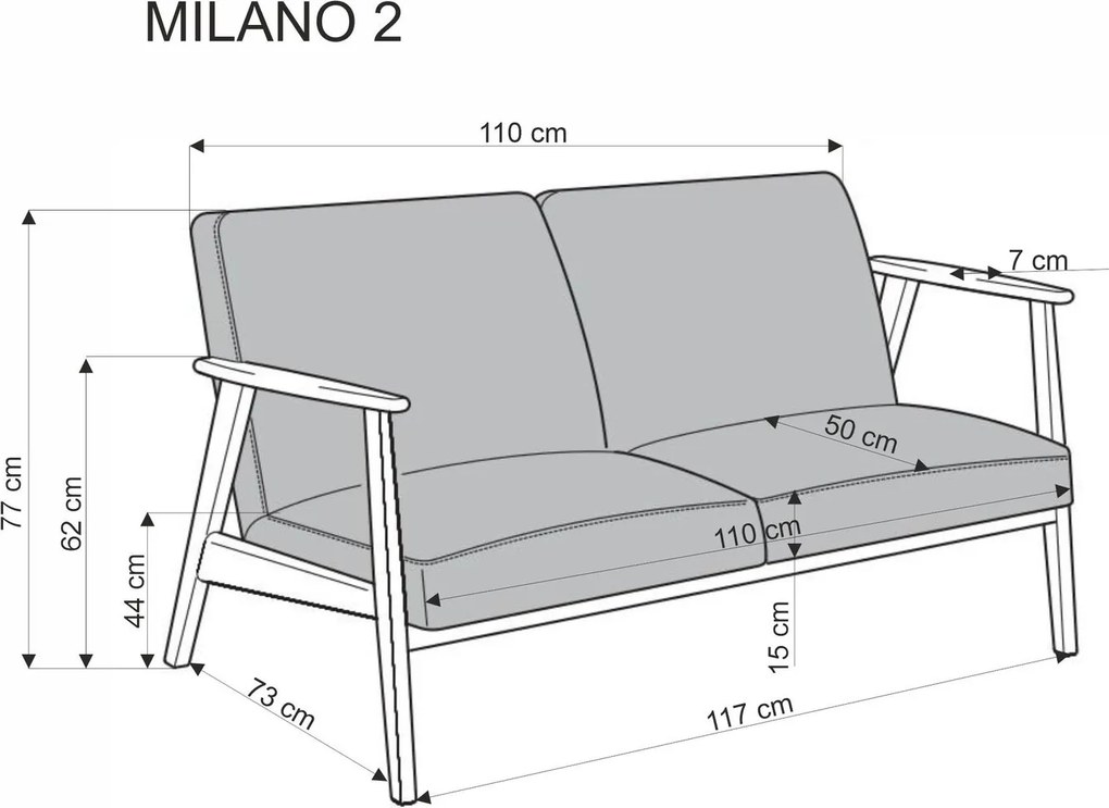 Dvojmiestna pohovka MILANO z masívu 120 cm olivová/orechová
