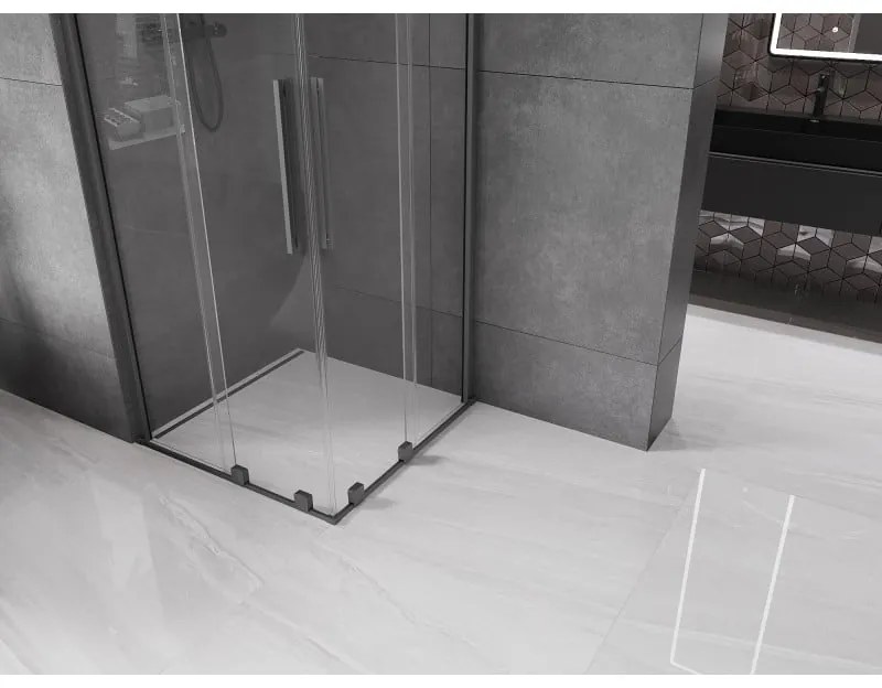 Mexen Velar Duo, sprchový kút s posuvnými dverami 100 x 100 cm, 8mm číre sklo, brúsený grafit, 871-100-100-02-95
