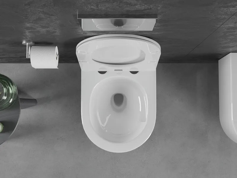 Mexen Sofia, závesná WC misa 490x360x355 mm, Rimless Tornádo + WC sedadlo z duroplastu, biela lesklá, 30540300T