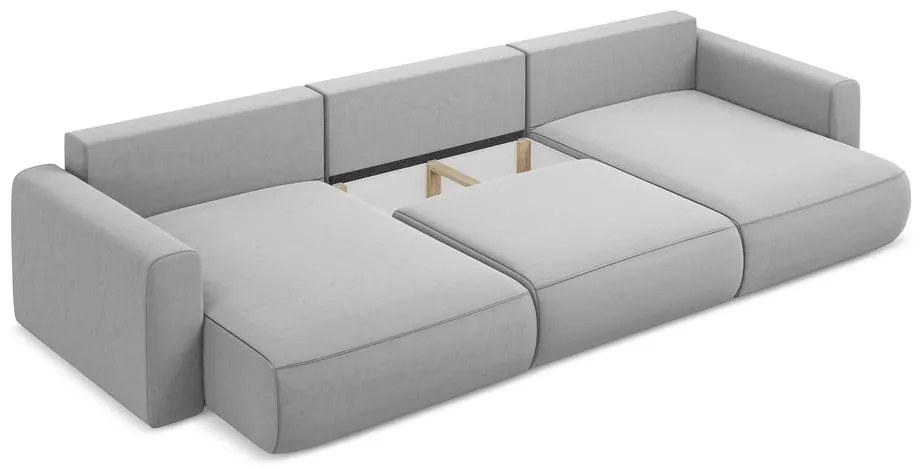 Svetlosivá zamatová rozkladacia/s úložným priestorom rohová pohovka (do tvaru "U") Kapua – Makamii