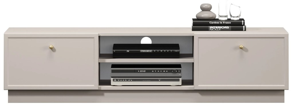 TV stolík Lorini 150 cm na sokli – kašmírová / zlaté úchytky G