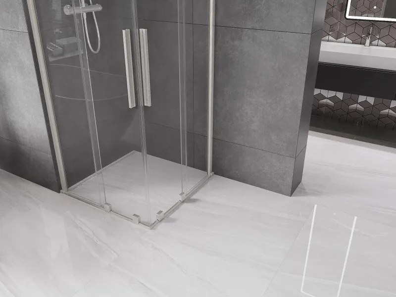 Mexen Velar Duo, sprchový kút s posuvnými dverami 80 x 80 cm, 8mm číre sklo, brúsená oceľ, 871-080-080-02-97