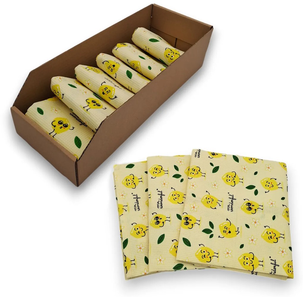 usporadejto.cz 6 ks vaflových kuchynských utierok + úložný box - CITRÓN