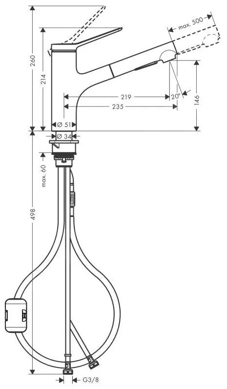 Hansgrohe Zesis M33, drezová batéria 150, s výsuvnou spŕškou, vzhľad nerezový, HAN-74800800