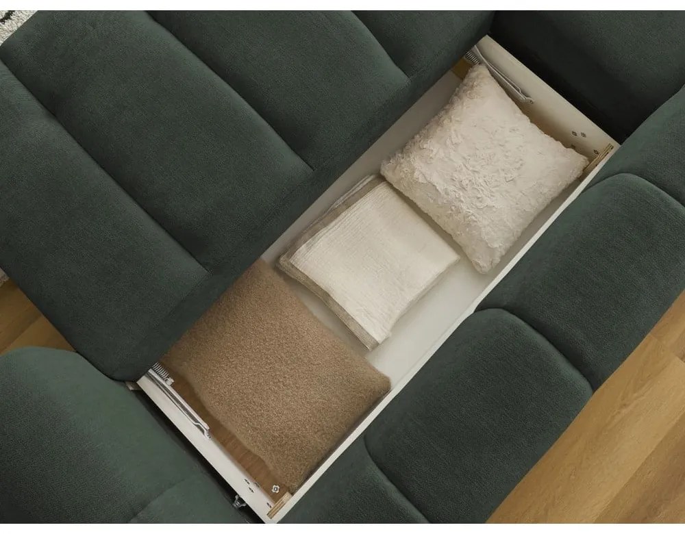 Zelená rozkladacia/s úložným priestorom rohová pohovka (ľavý roh/s leňoškou) Fuji – Bobochic Paris