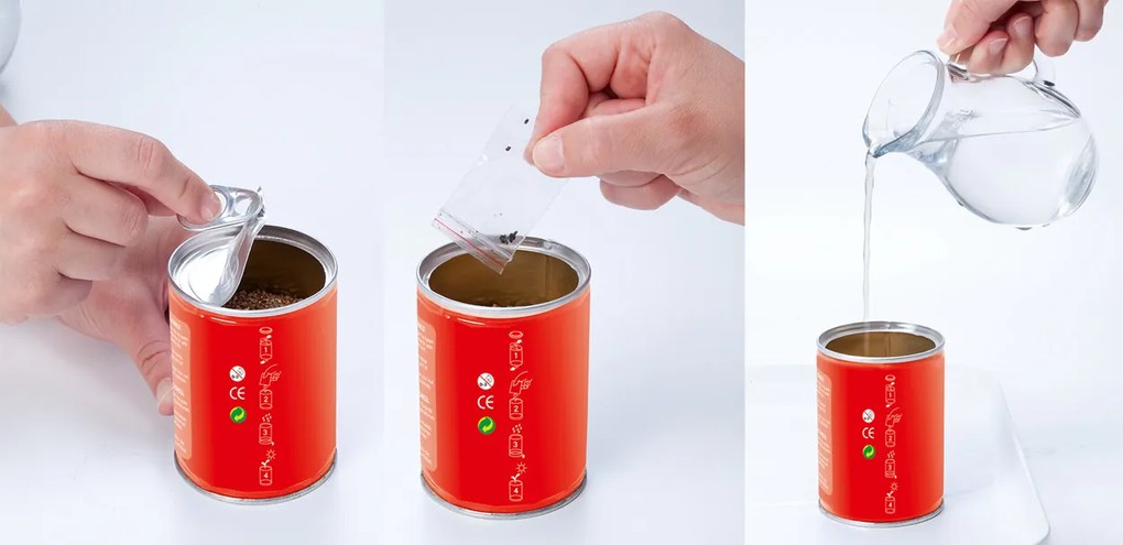 Flowcan plechovka červená so semienkami petunie 6,5×9 cm