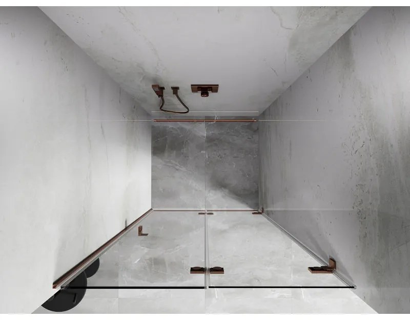 Mexen Lunar-F, pravé skladacie sprchové dvere 90 cm, 8mm číre sklo, medený matný profil, 836-090-000-65-00-P