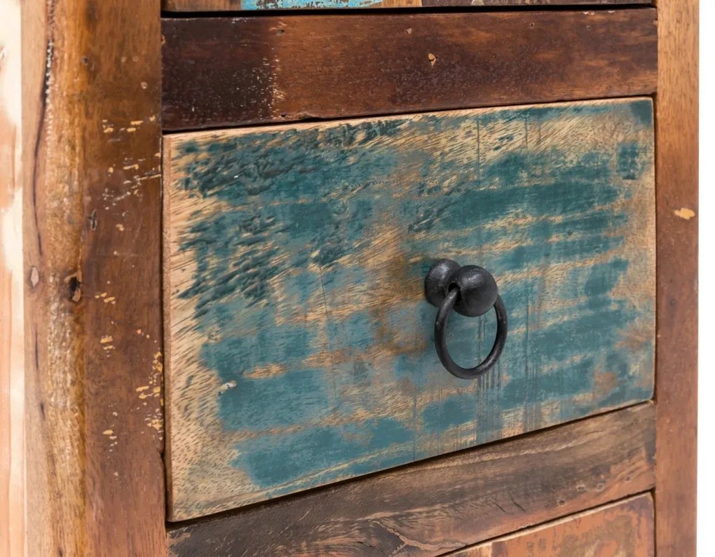 furniture-nabytek.cz - Masivní koupelnová vysoká skříňka Calcutta II z recyklovaného dřeva, lakovaná, vícebarevná – 35×35×135 cm