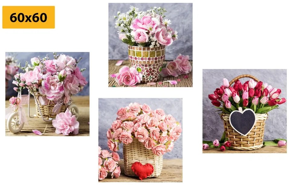 Set obrazov kytice kvetov vo vintage prevedení