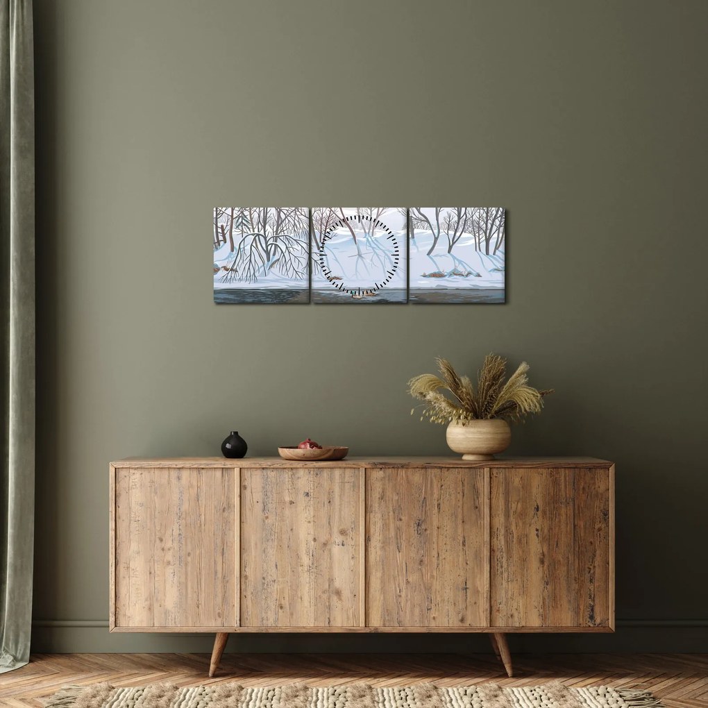 Obraz - Líška v zimnej krajine (s hodinami) (90x30 cm)