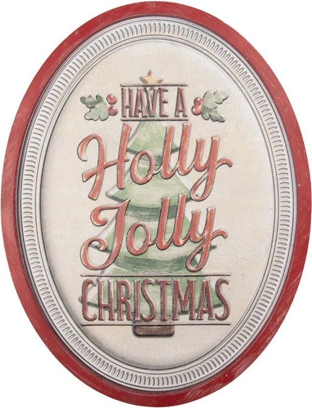 Nástenná kovová ceduľa Holly Jolly Christmas - 62*2*47 cm