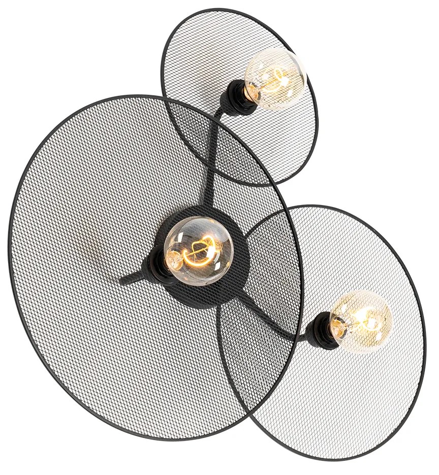 Dizajnová nástenná lampa čierna s mriežkou 3-svetlá - Jane