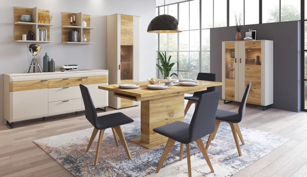 Skrinka s presklením Romy, šedá/dub