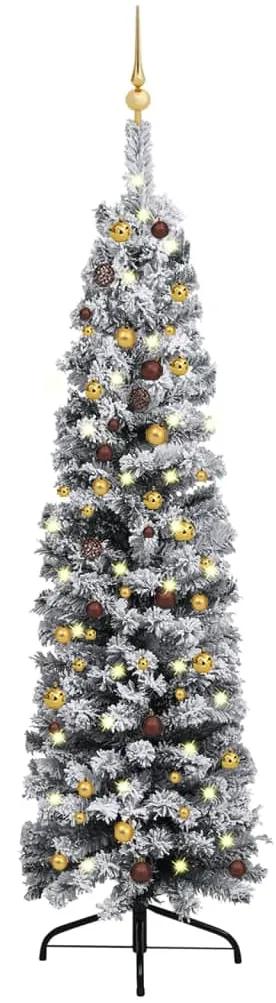 Úzky vianočný stromček s LED a sadou gulí zelený 210 cm 3077810