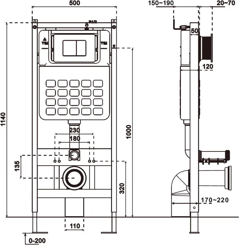 Mexen Tex Slim, WC montážny rám pod omietku s mechanickým splachovaním, 61100